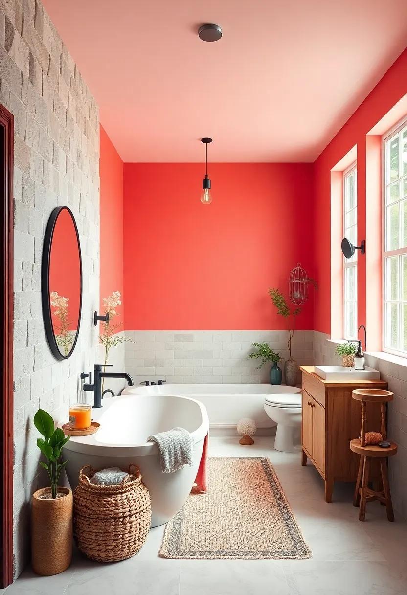 Vibrant Coral: Infuse your bathroom with a splash of vibrant coral that energizes the space and creates a lively, cheerful atmosphere