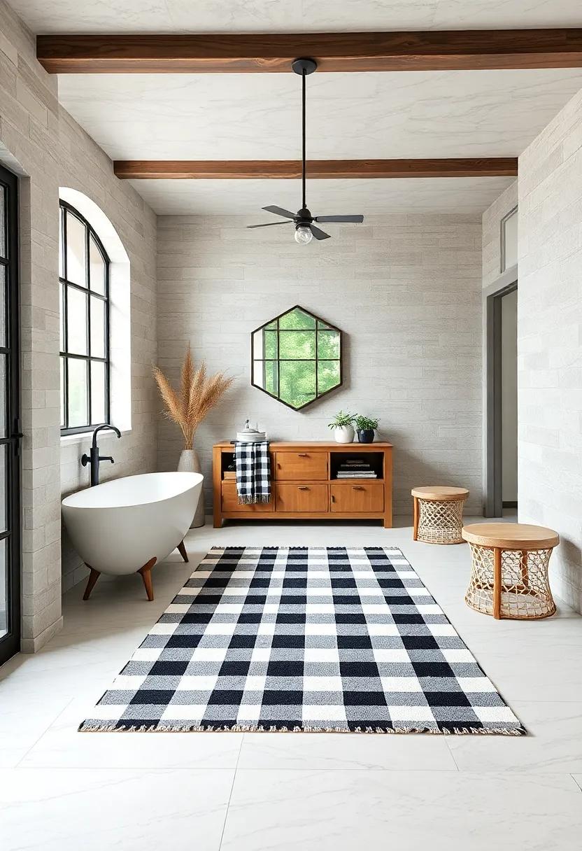 checkered Black and White Mat - A classic black and white checkered mat introduces a timeless style, marrying modern design with farmhouse vibes effortlessly