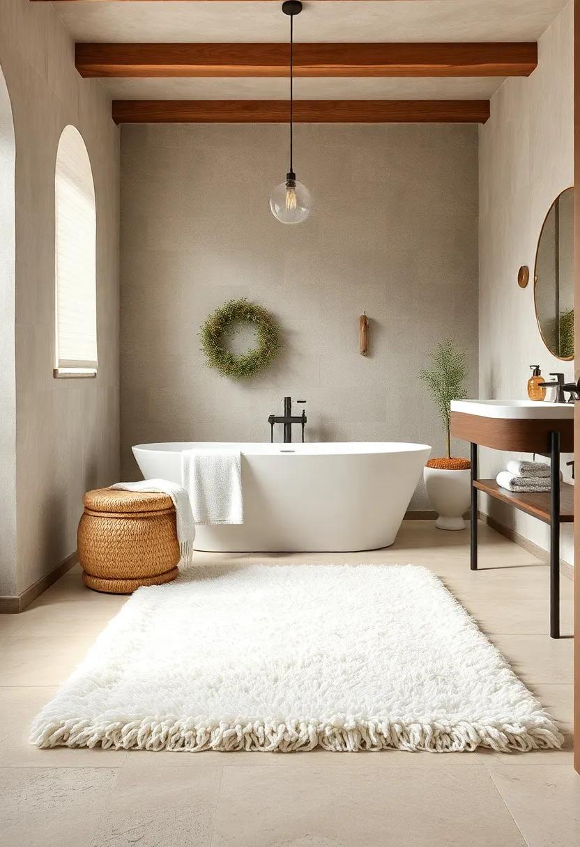 Classic Ivory Shag Bath Mat - A classic ivory shag bath mat generates a sense of warmth and luxury, making it a cozy addition to your rustic bathroom