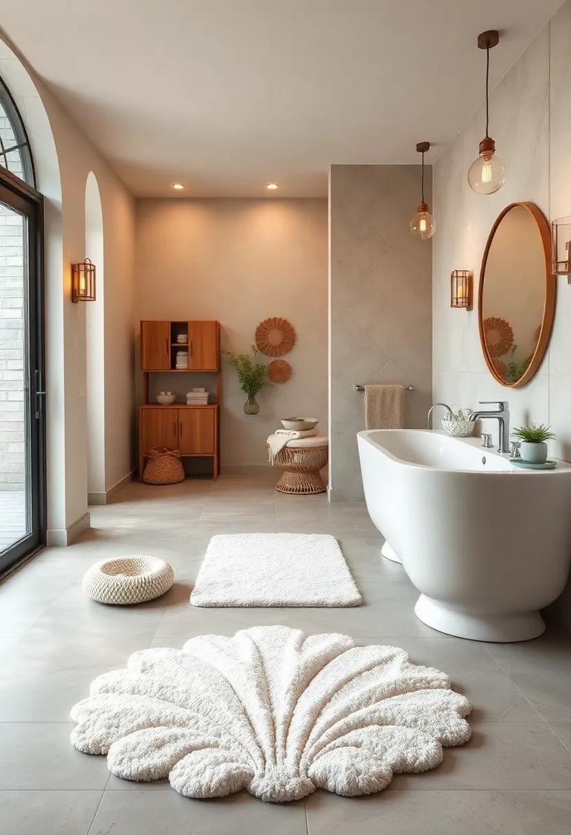 Coastal-Themed Shell Bath Mat - A coastal-themed shell bath mat is ideal for bringing the seaside charm into your rustic retreat, creating a fresh and airy atmosphere