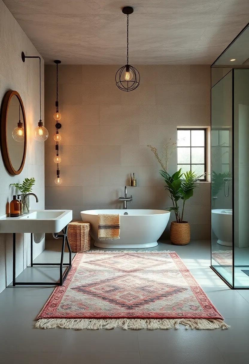 Vintage Distressed Moroccan Rug - Introduce a vintage distressed Moroccan rug that combines elegance and bohemian vibes, perfect for a chic farmhouse bathroom