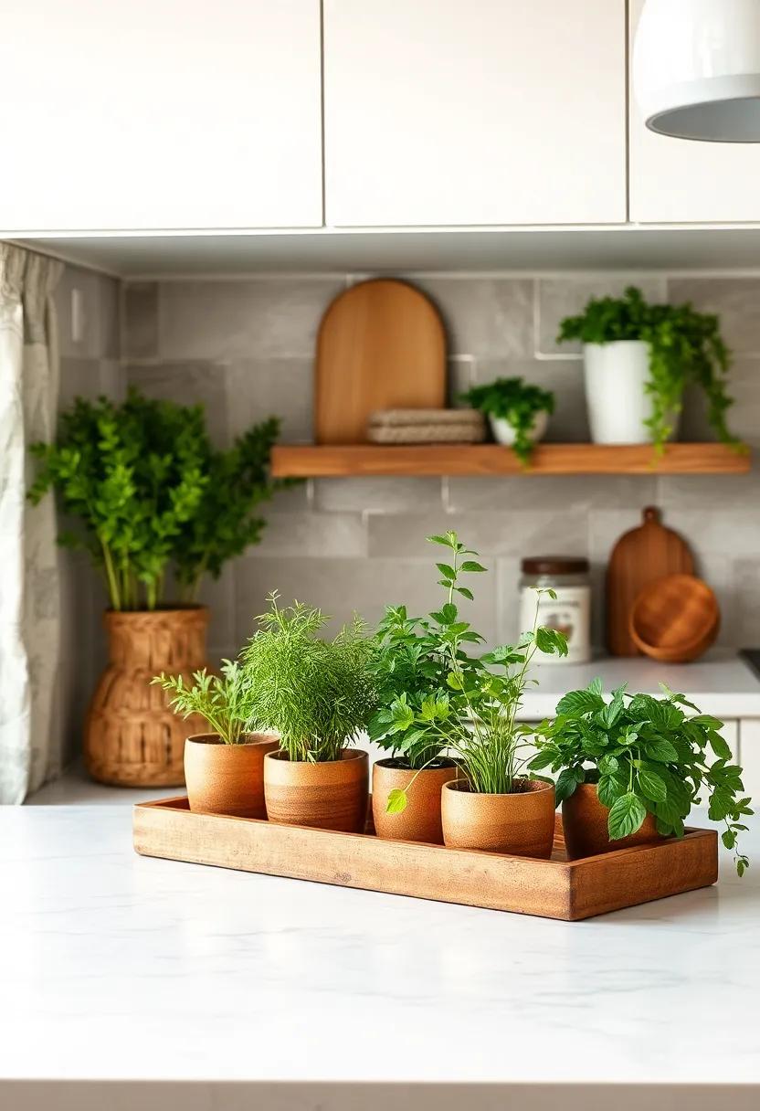 herb Garden: Create a mini indoor herb garden using small pots on the counter. Fresh herbs not only provide flavor but also bring vibrant greenery to your kitchen