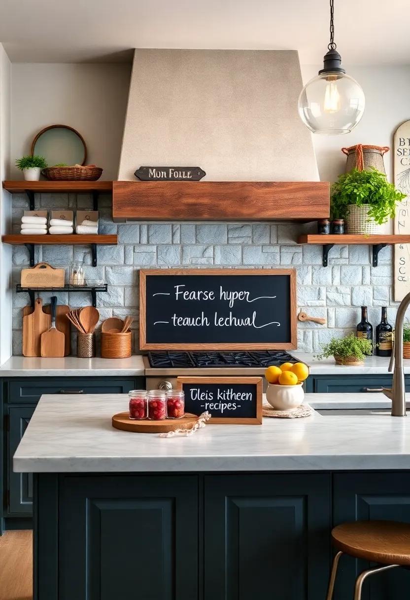 Chalkboard Signage: Add a small chalkboard sign for labeling or sharing recipes. This simple touch brings a cozy, personal element to your kitchen decor