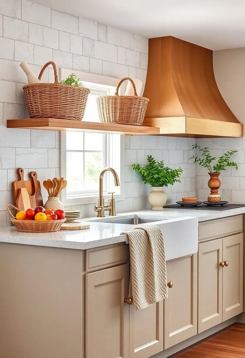 Woven Baskets: Incorporate woven baskets for storing fruits, vegetables, or bread. Their natural fibers contribute texture and warmth to the countertop