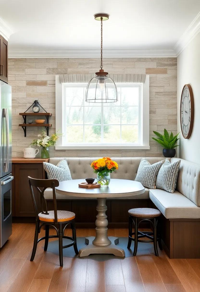 Built-In Banquette: ⁣Create a built-in banquette for additional seating that embraces the farmhouse theme while maximizing space and comfort