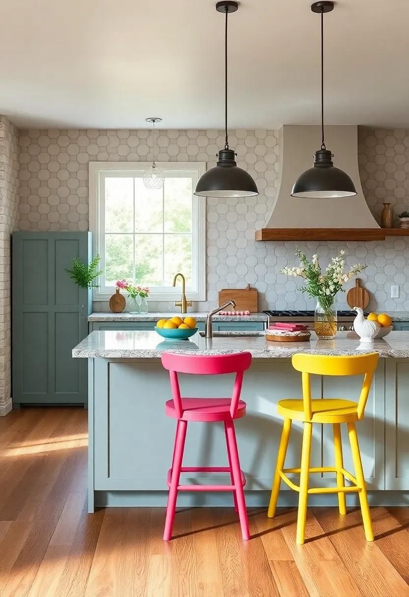 Colorful Bar Stools: Add⁣ splashes of color with cheerful⁣ bar stools at your counter, making the space feel lively and inviting for entertaining