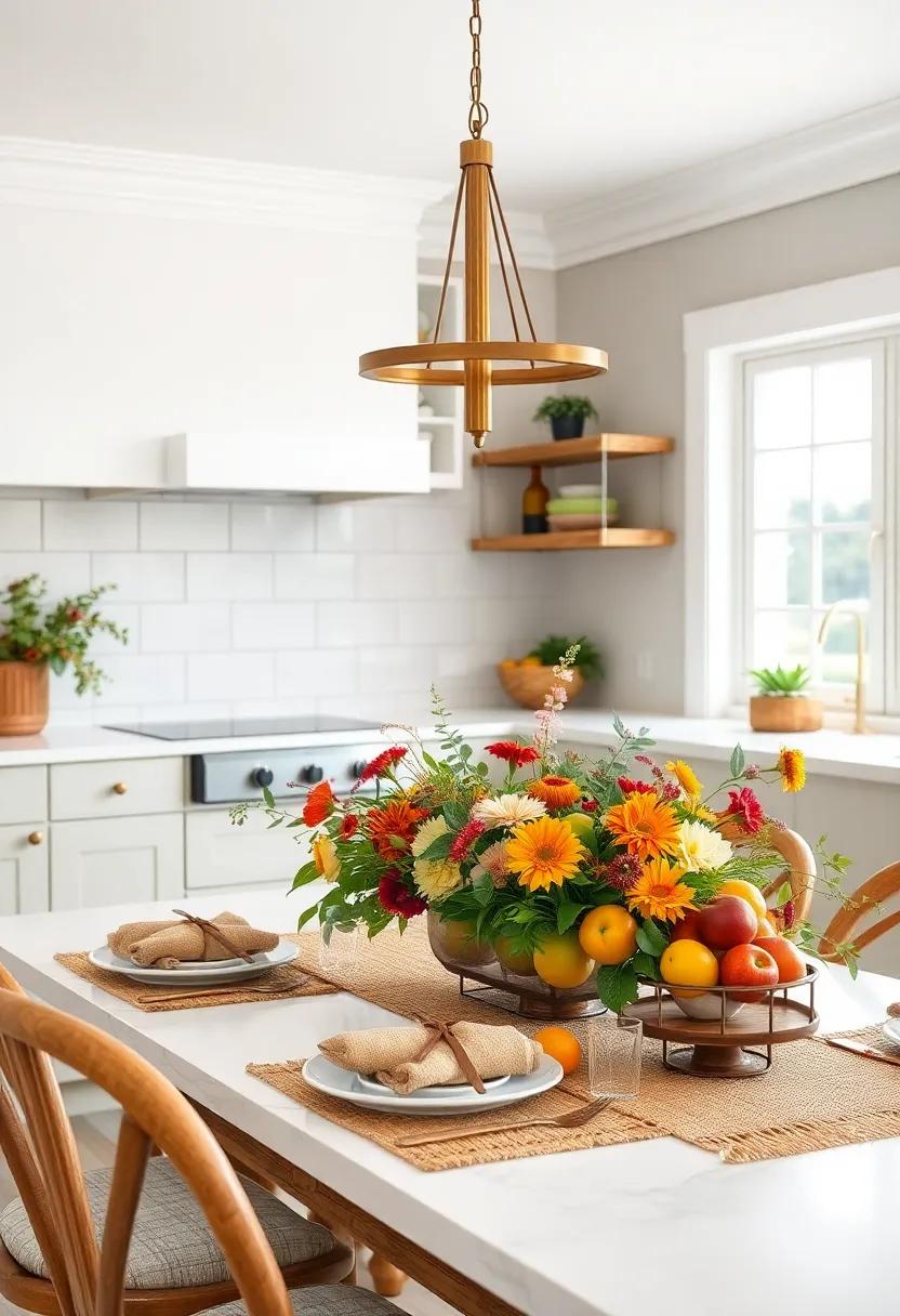 Farm-Fresh Centerpiece: Design an eye-catching centerpiece using seasonal‌ fruits or fresh flowers to bring life and color to your kitchen table