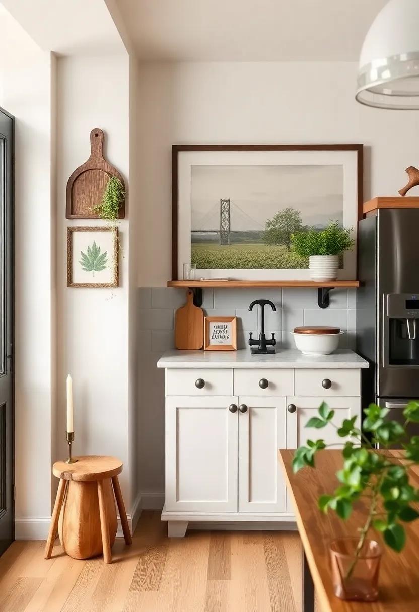 Thoughtful Wall Decor: Hang framed family photos or local artwork to personalize the space and tell a story through your kitchen's decor