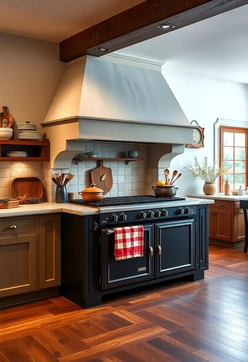 Classic Range - A vintage-style stove serves ​as a‍ functional centerpiece, ⁣boosting meals' ​nostalgic feel while⁤ offering a nod to tradition