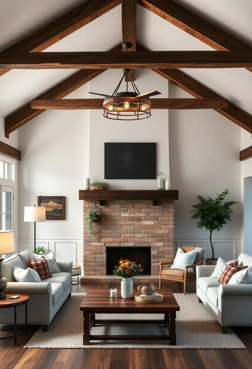 Rustic Charm with Rustic wooden Beams Overhead for Cozy Illumination