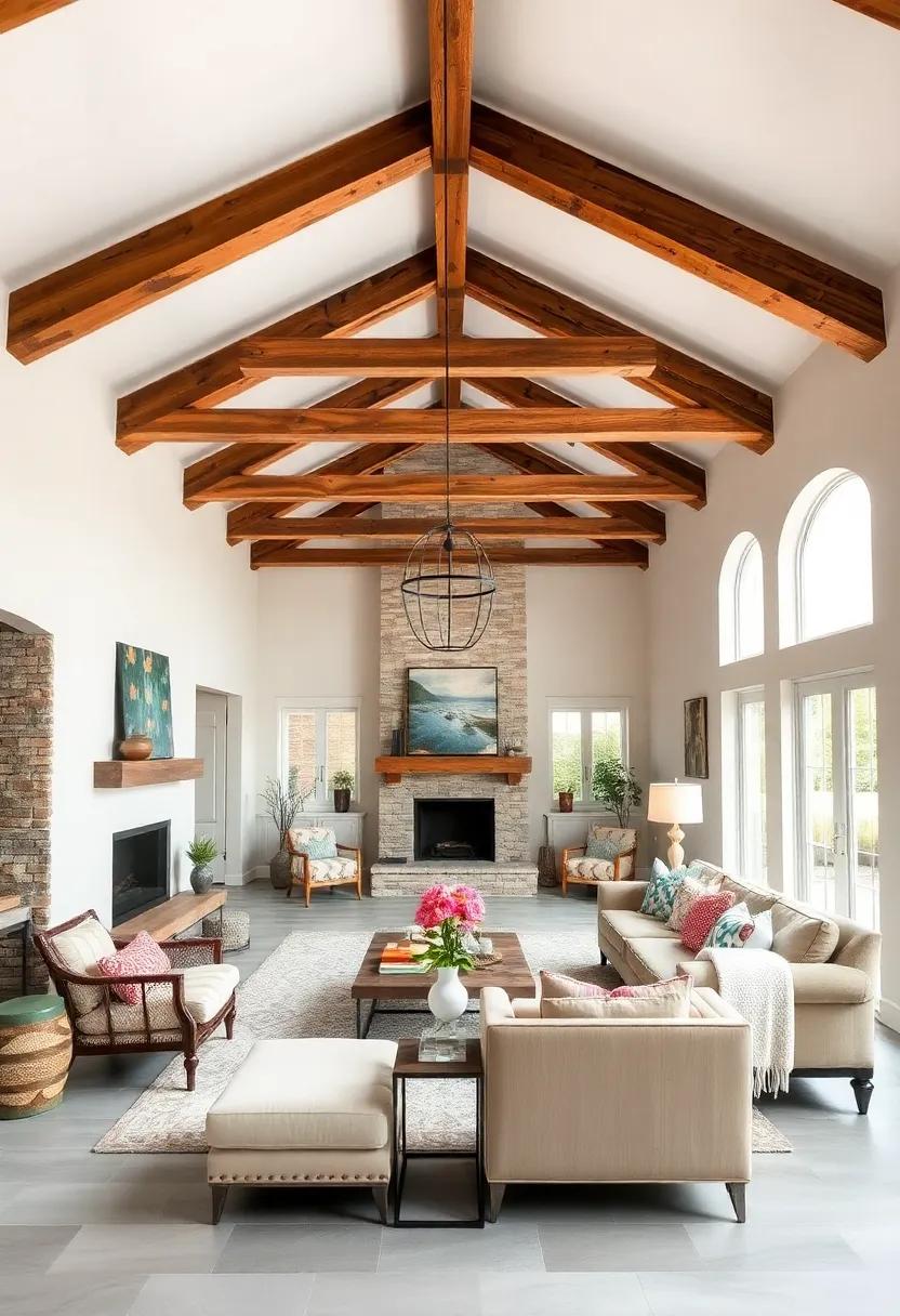 Earthy Elegance: Natural finishes and reclaimed wood beams come together beautifully, creating a warm, earthy atmosphere that grounds the aesthetic of the room