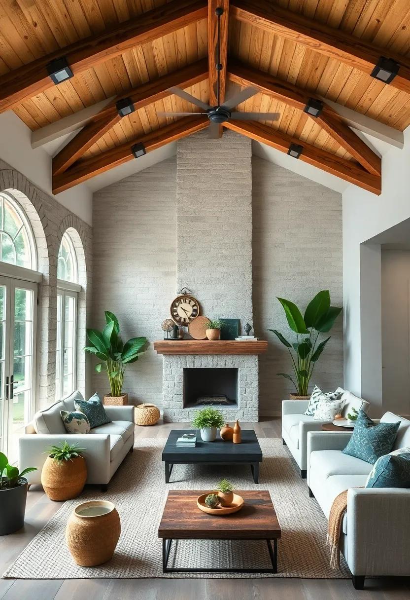 cozy Cottage Vibes: The charming wood beams in this living room create a delightful contrast with floral patterns and pastel hues, establishing a sense of comfort and nostalgia
