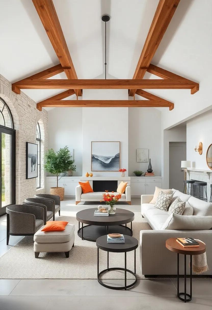 Elegance in Simplicity: A streamlined approach to farmhouse design features subtle wood beams, enhancing the space without overwhelming it, for those who appreciate understated beauty