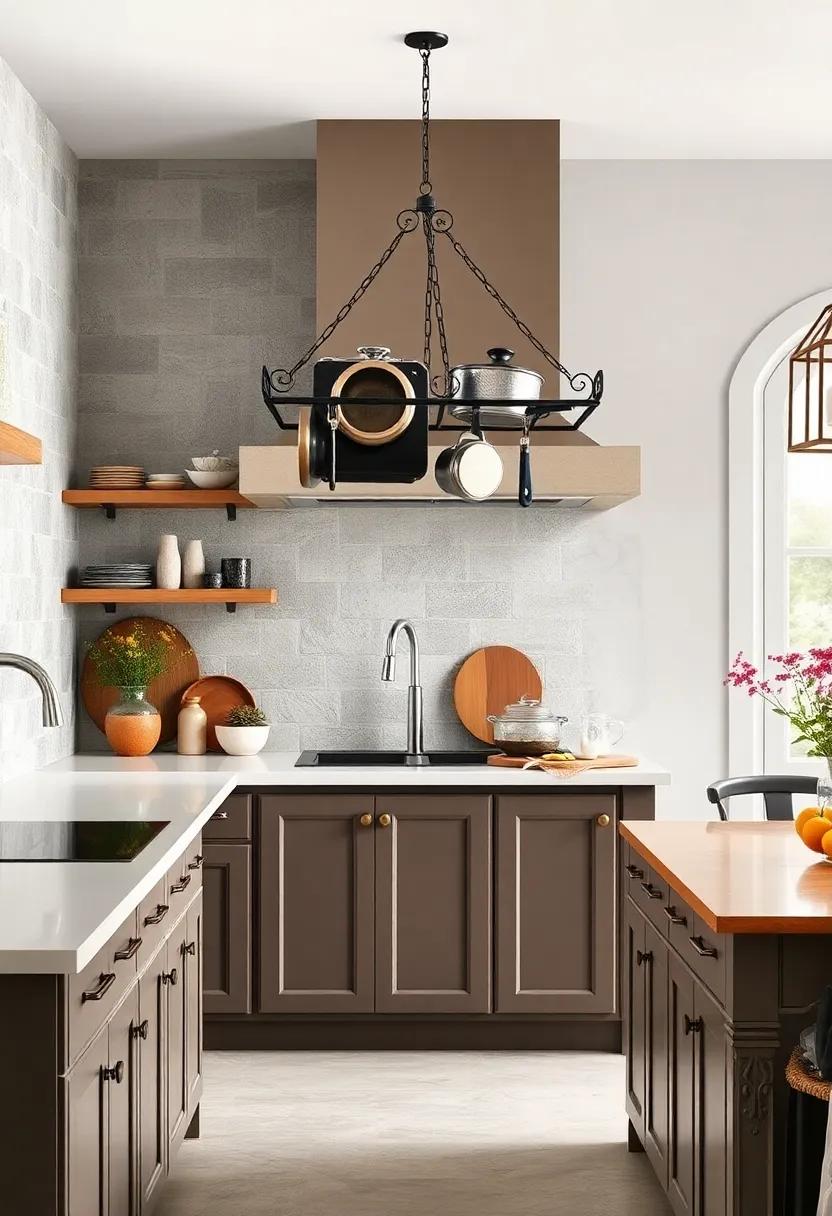 Pot Rack: Hang your⁤ cookware from a wrought iron‌ pot rack, providing easy access while making a bold​ design ​statement