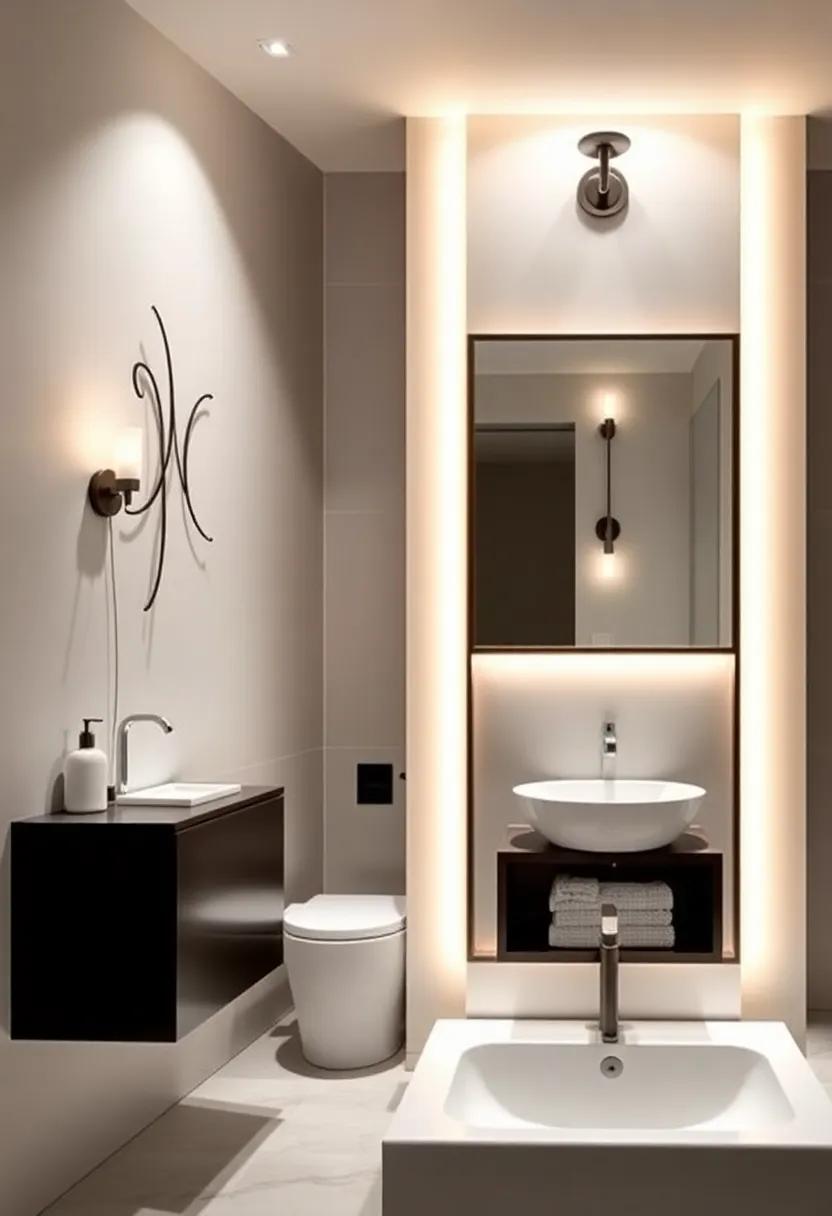 Artistic Lighting: Install wall sconces with artistic designs that not only illuminate but also add interest to the bathroom's decor