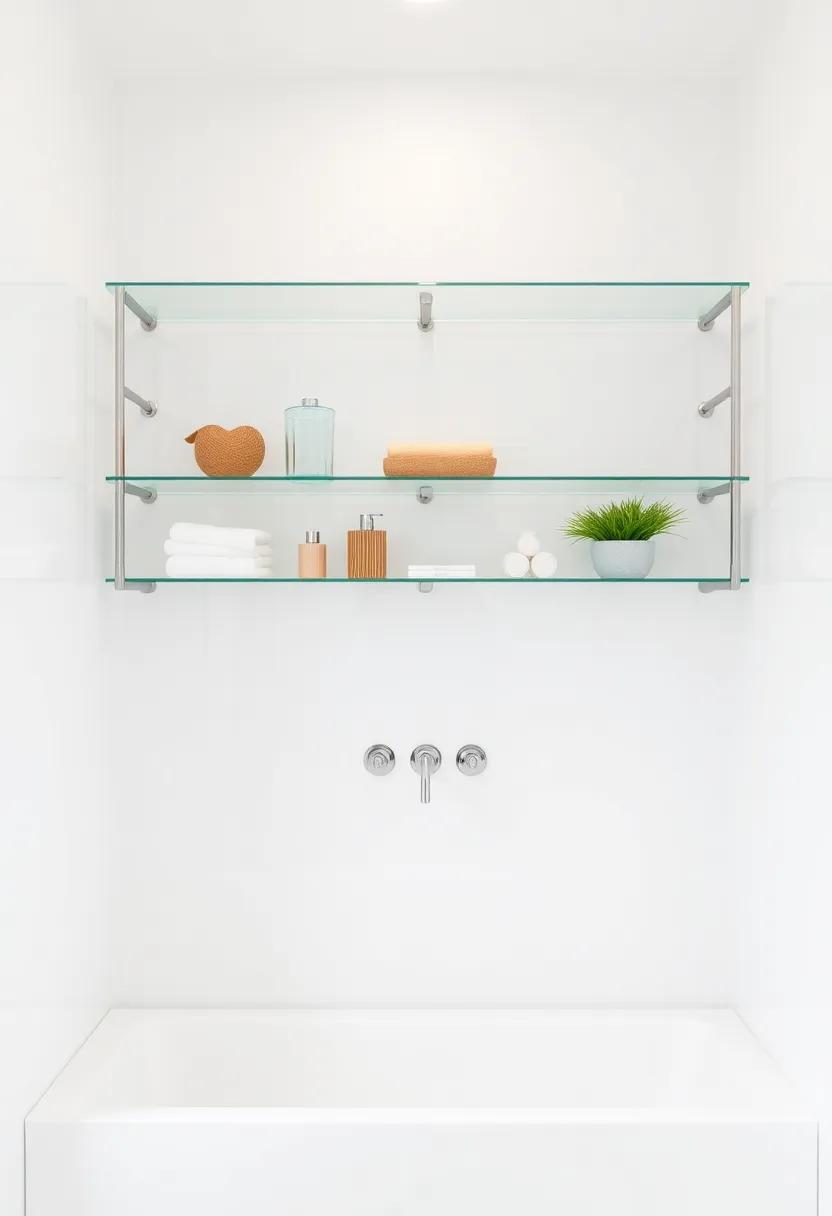 Glass Shelving: Use glass shelves to display decorative items while maintaining an open feel, allowing the bathroom to breathe