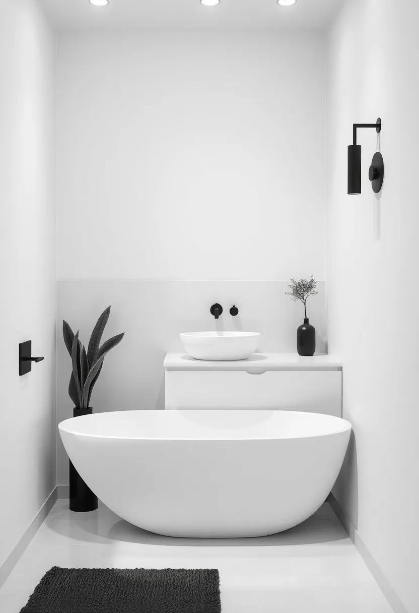 Monochrome Color palettes: embrace simplicity with a chic black-and-white color scheme that creates a timeless, refined look in your bathroom space