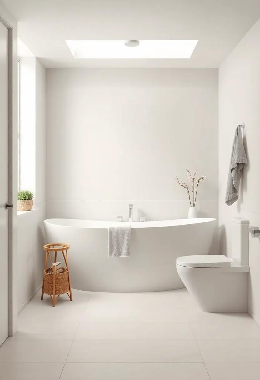 Neutral Color Wash: Choose soft, neutral tones for paint and tiles to create a calm atmosphere while allowing decor elements to pop