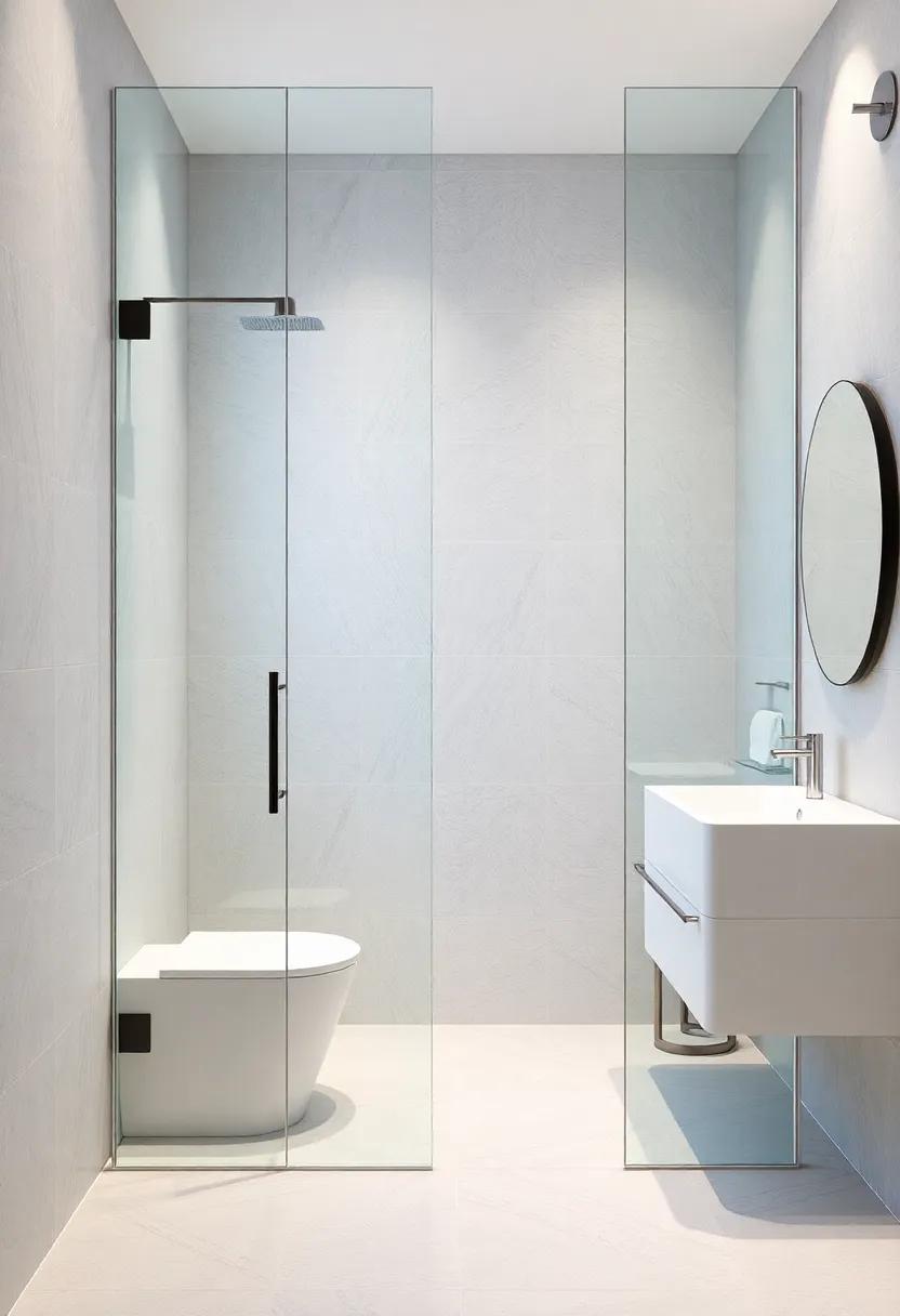 Open Shower concepts: design an open shower with clear glass partitions to create an airy, spacious feel while showcasing stylish tiles