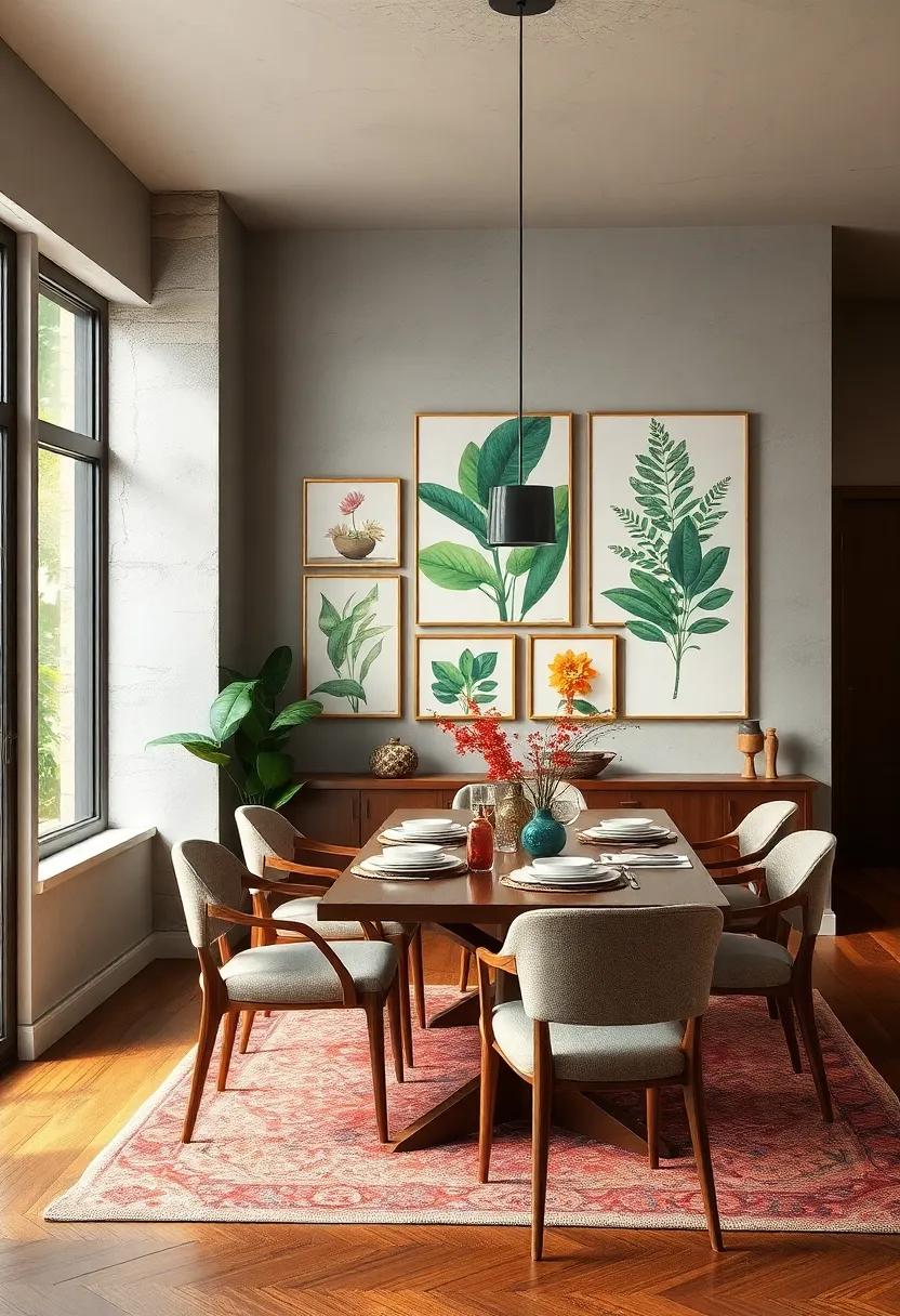 Nature-Inspired Art: Incorporate botanical prints or lush greenery illustrations to bring a refreshing touch of the outdoors into your dining area