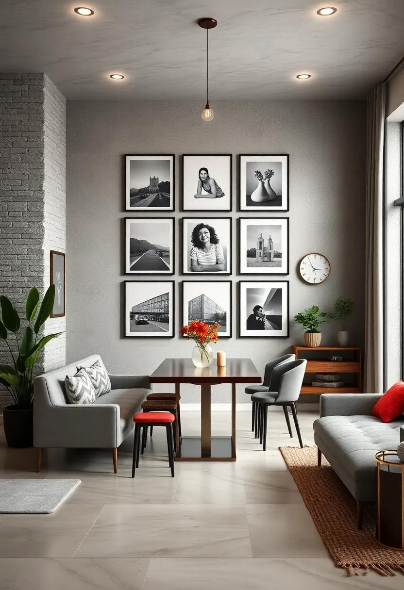 Timeless Black and White Photographs: Use classic black and white photos of elegant dining settings or family gatherings to add a touch of sophistication