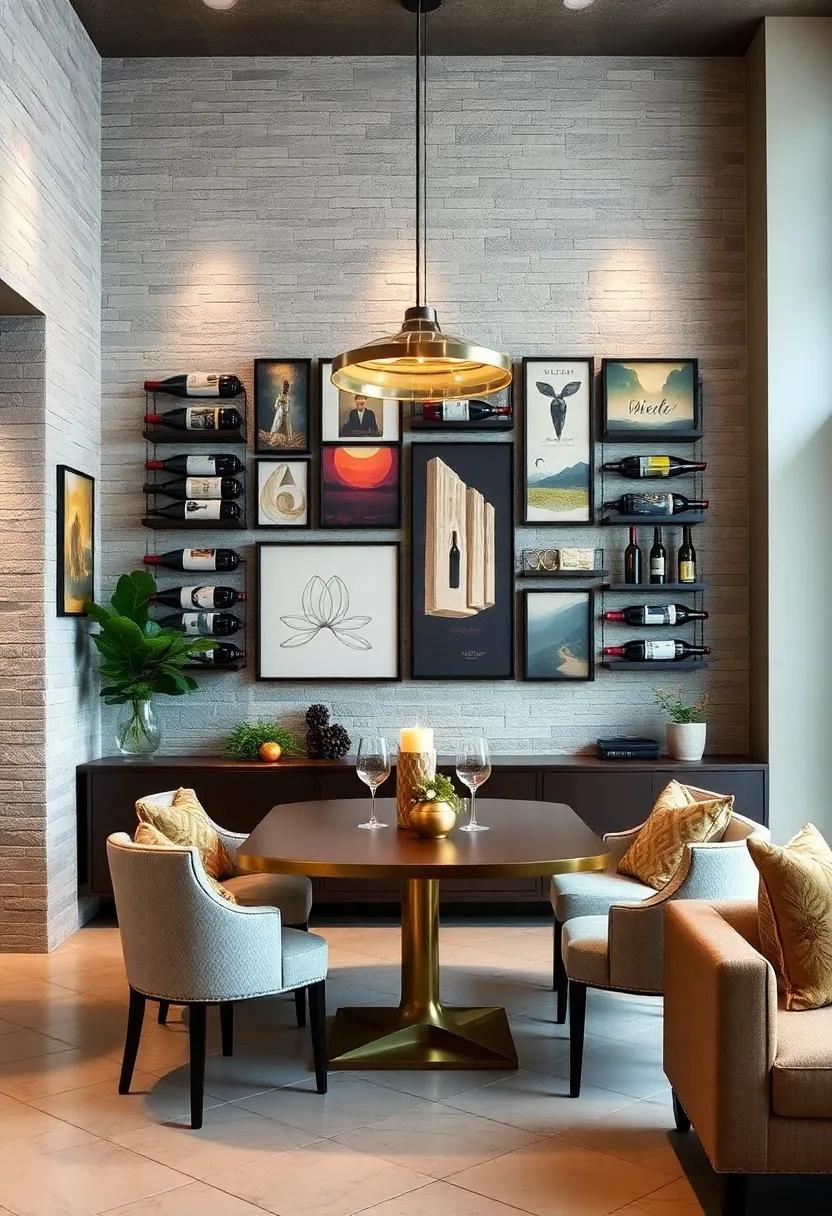 Artistic Wine Displays: Create a gallery wall with wine labels or bottlenecks in artistic arrangements, celebrating your love for wine and dining