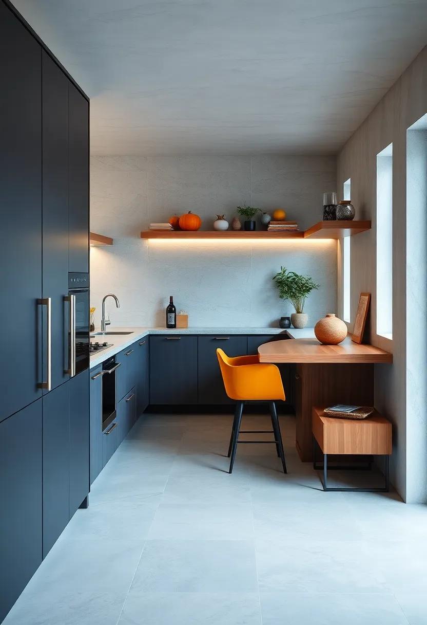 Floating Countertops: Add floating shelves or a cantilevered countertop to create an airy feeling and save space