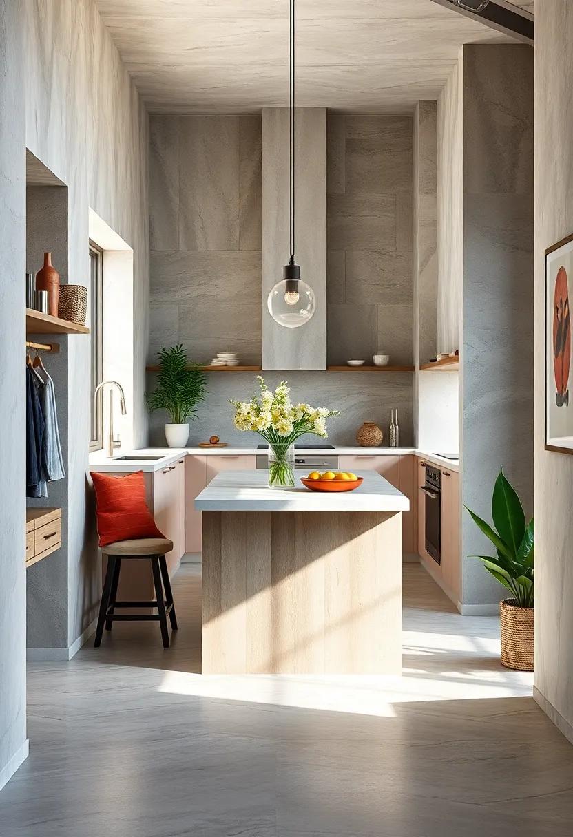 Multi-Functional Island: Add a compact island that serves as workspace, dining area, and storage all in one