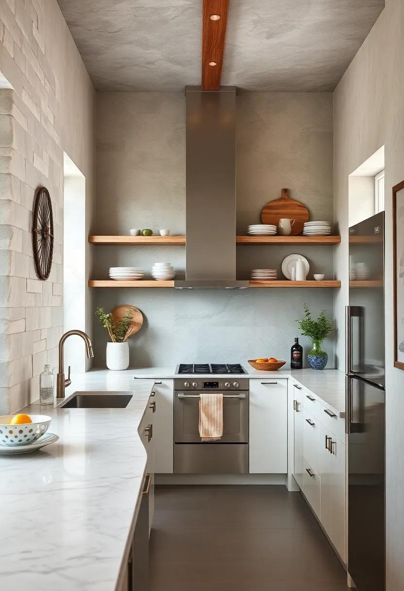 Embrace an Open Shelf Concept: Replace upper cabinets with floating shelves to create a sense of openness and display beautiful dishware