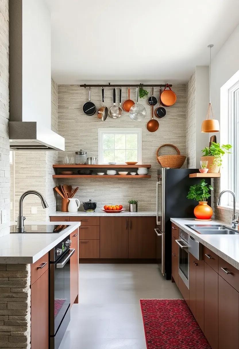 Hang Artful Pot Racks: Use decorative pot racks to free up space while showcasing your cookware as part of your kitchen's design