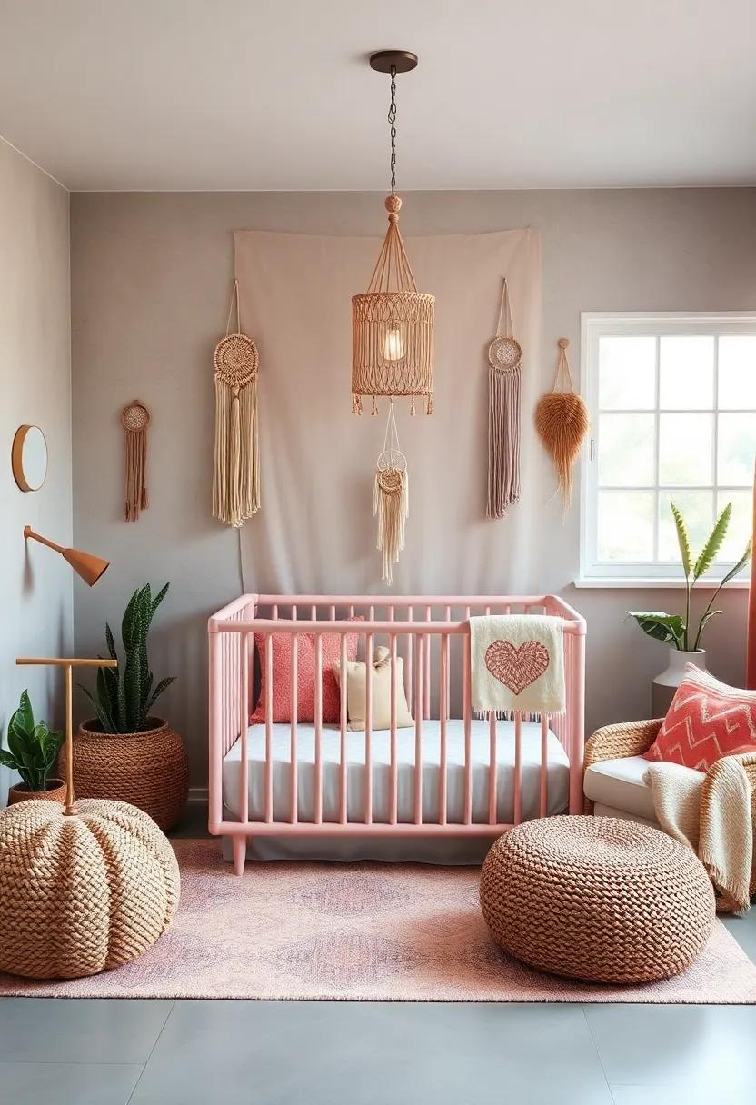 Bohemian ‍Oasis: Embrace a free-spirited vibe with eclectic textiles and a convertible crib surrounded by ⁣macramé and dreamcatchers