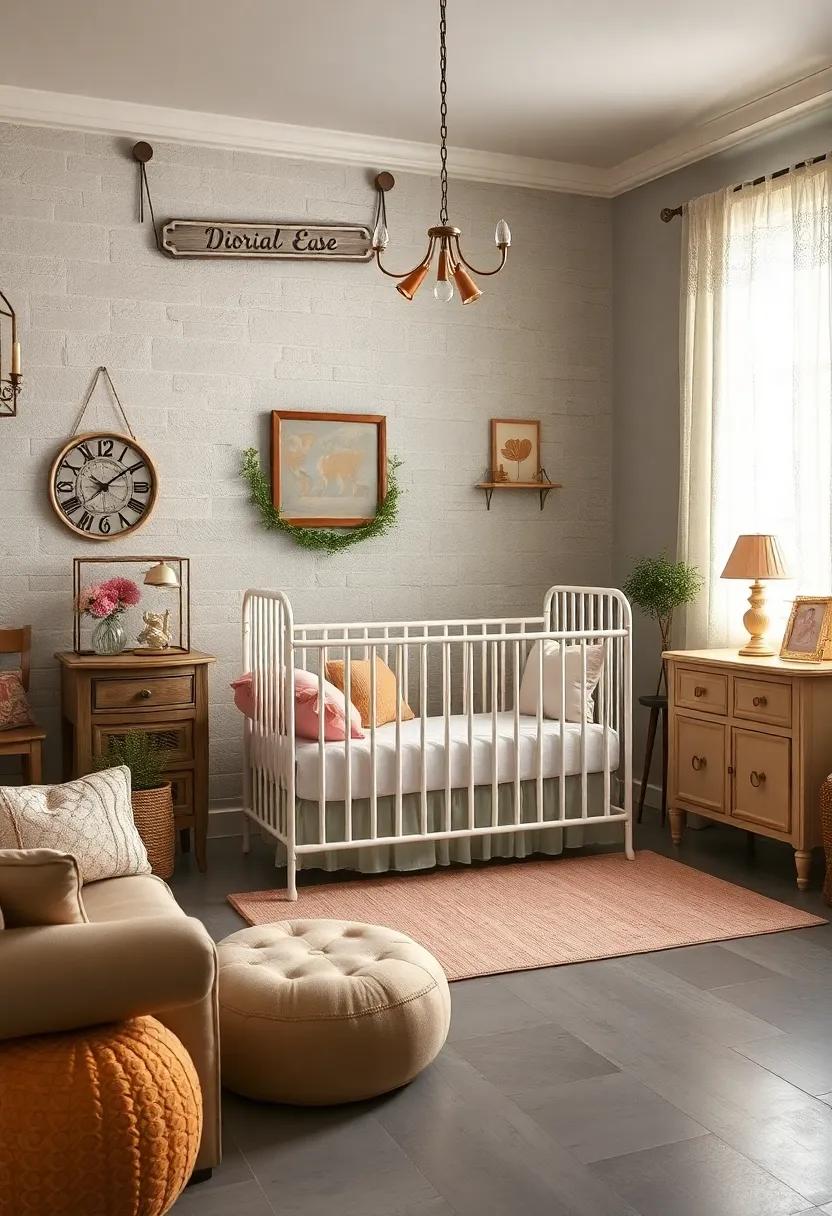 Vintage Charm: Embrace nostalgia with a vintage-inspired convertible crib, surrounded by antique furniture and delicate lace curtains