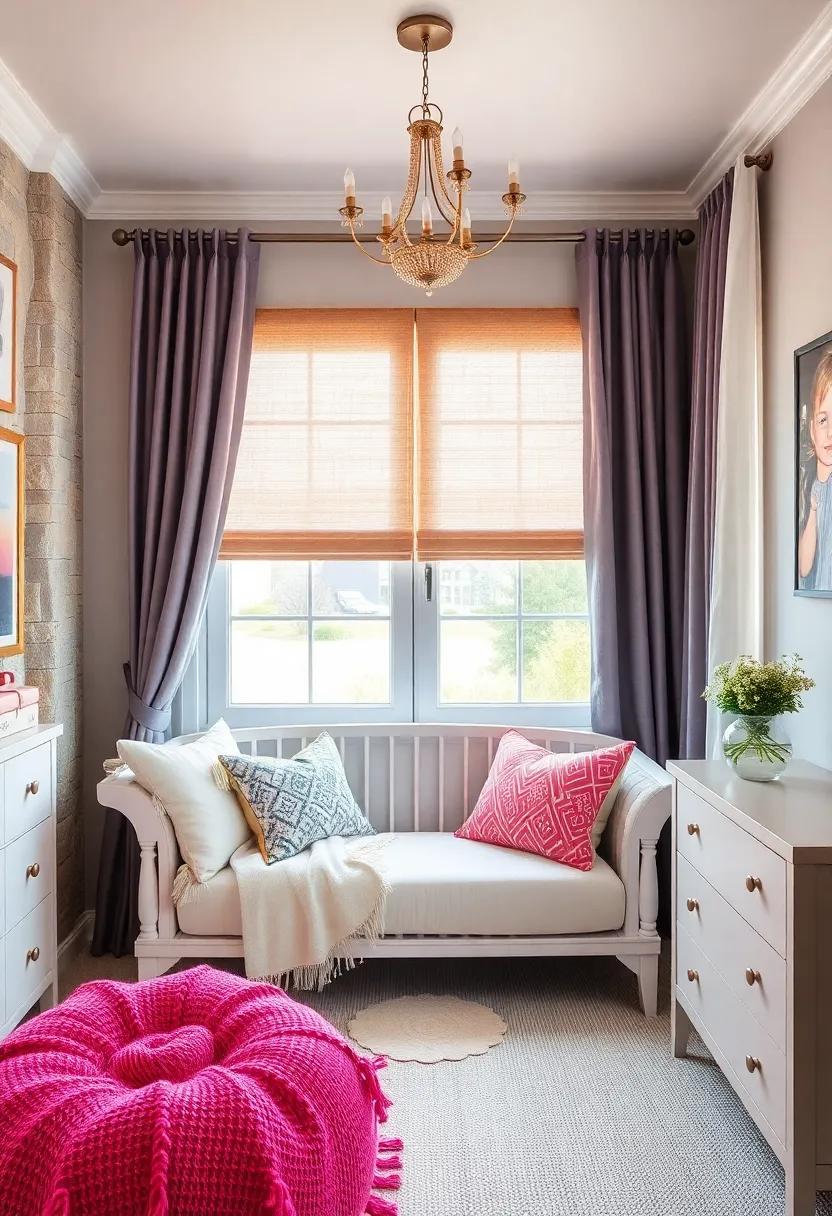 Curtain and Pillow Match: Harmonize your nursery decor by selecting pillows that mirror the fabric and design of the window treatments
