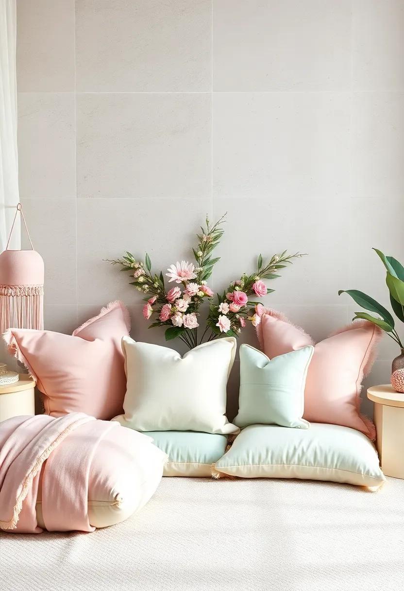 Pastel Color Palette: Choose pillows in soft pinks, lavenders, and mint greens for a soothing and dreamy atmosphere