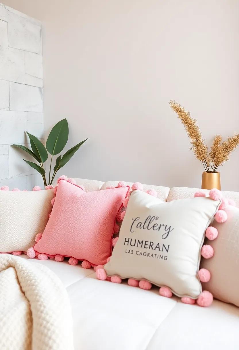 Pom-Pom Trimmings: Delightfully fluffy pom-poms at the edges of decorative pillows can introduce a fun, tactile element