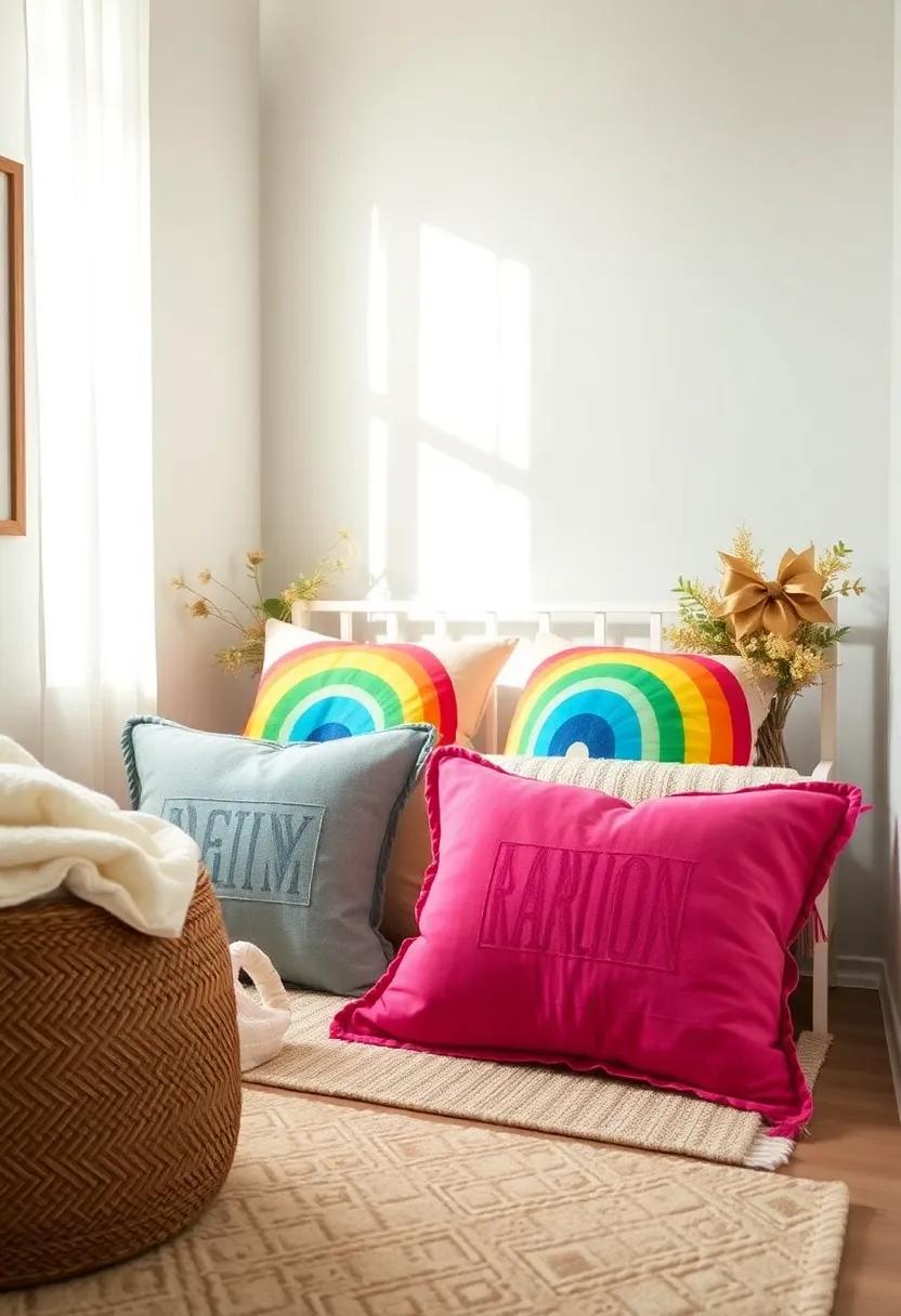 Rainbow Hues: Bright and colorful pillows in a rainbow design can evoke joy and enchantment in your baby’s room