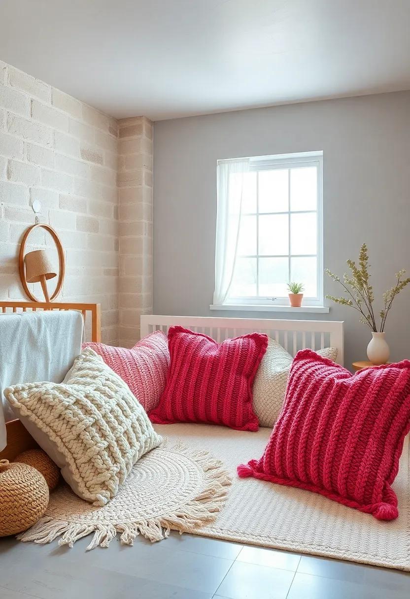 Textured Knits: Chunky knit pillows add warmth and coziness, perfect for snuggling during quiet moments
