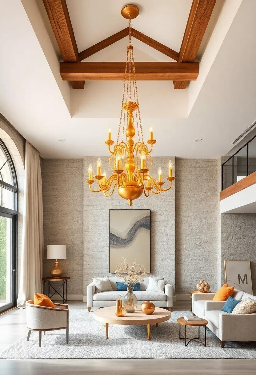 Rustic⁤ Refinement: Merge rustic decor with ‍glamour using a golden chandelier that harmonizes with wooden ​beams and natural materials