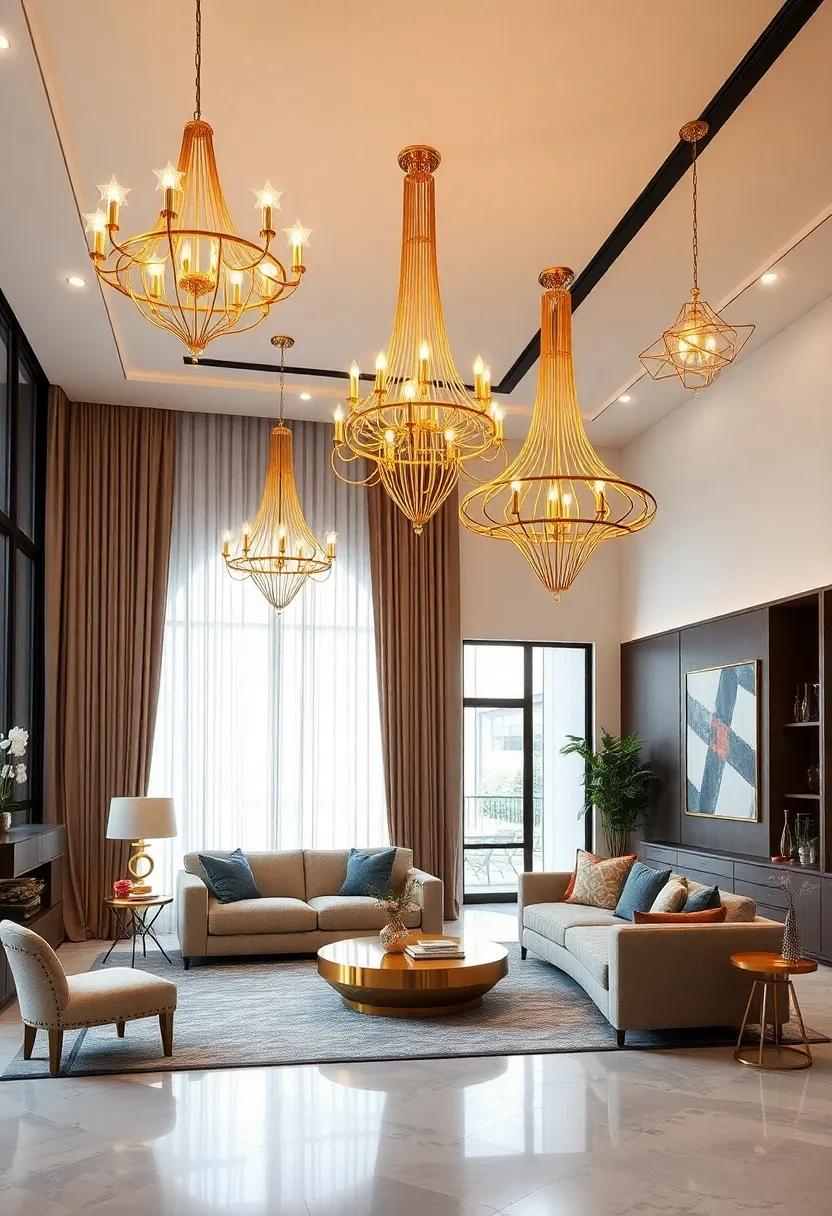 Whimsical Wonder: Infuse a sense of playful luxury with uniquely-shaped ​golden chandeliers that spark joy in children’s rooms or creative spaces