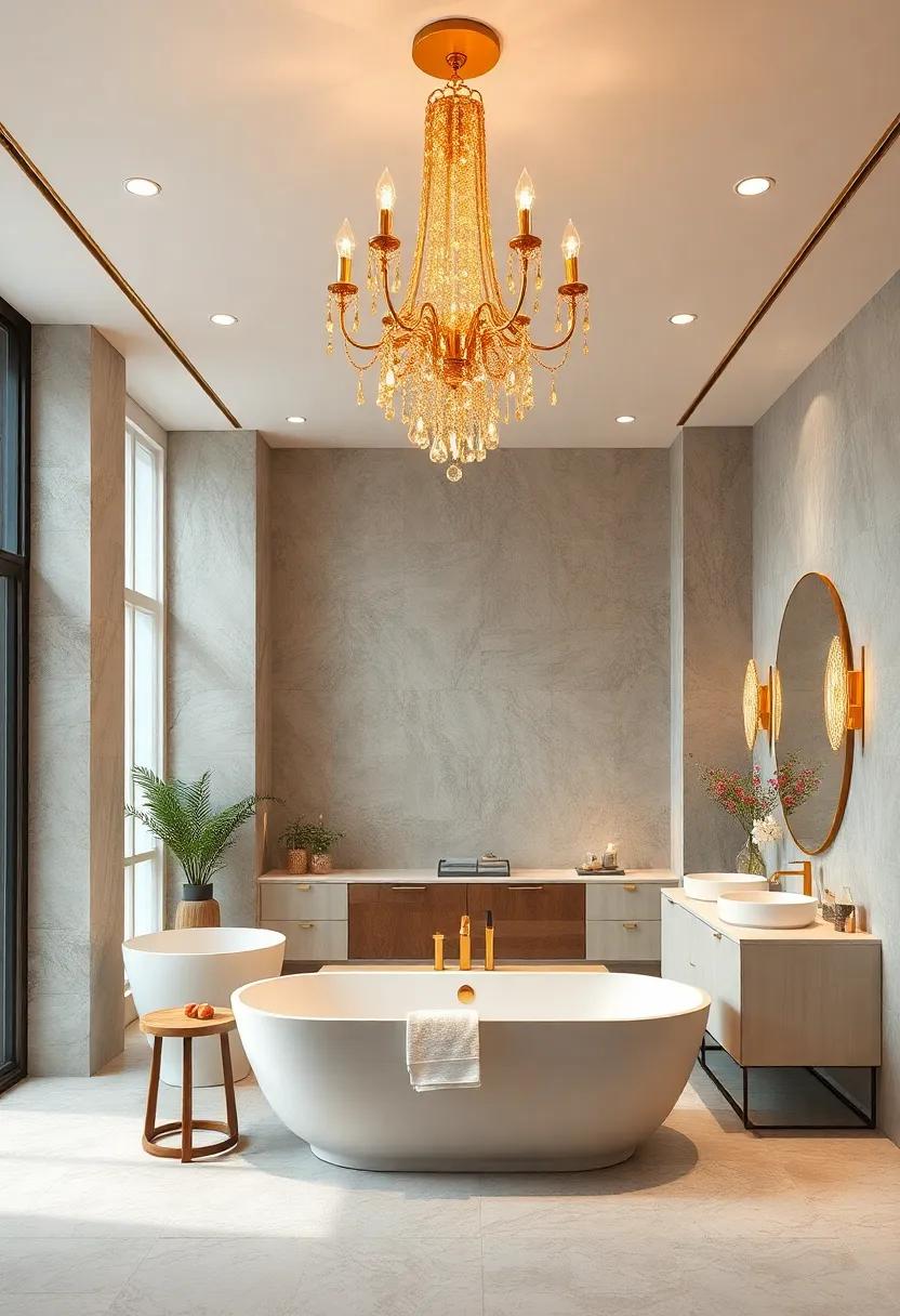 Spa-Like serenity: Bring ⁢tranquility to bathrooms with ethereal golden chandeliers that provide a soothing ambiance for relaxation