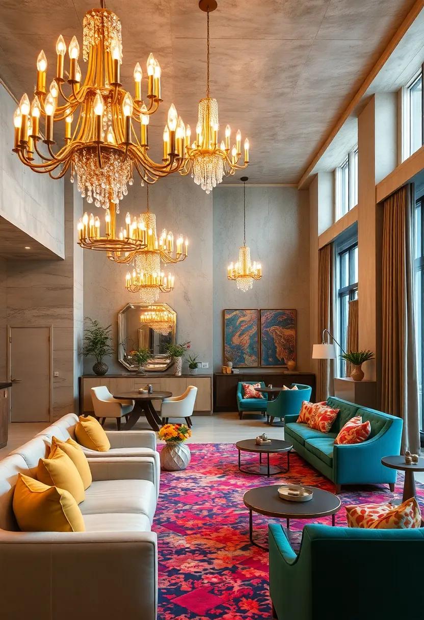 Bold Color Pairings: ‌Experiment with rich jewel ‌tones and bold patterns alongside golden ‍chandeliers to achieve a striking contrast