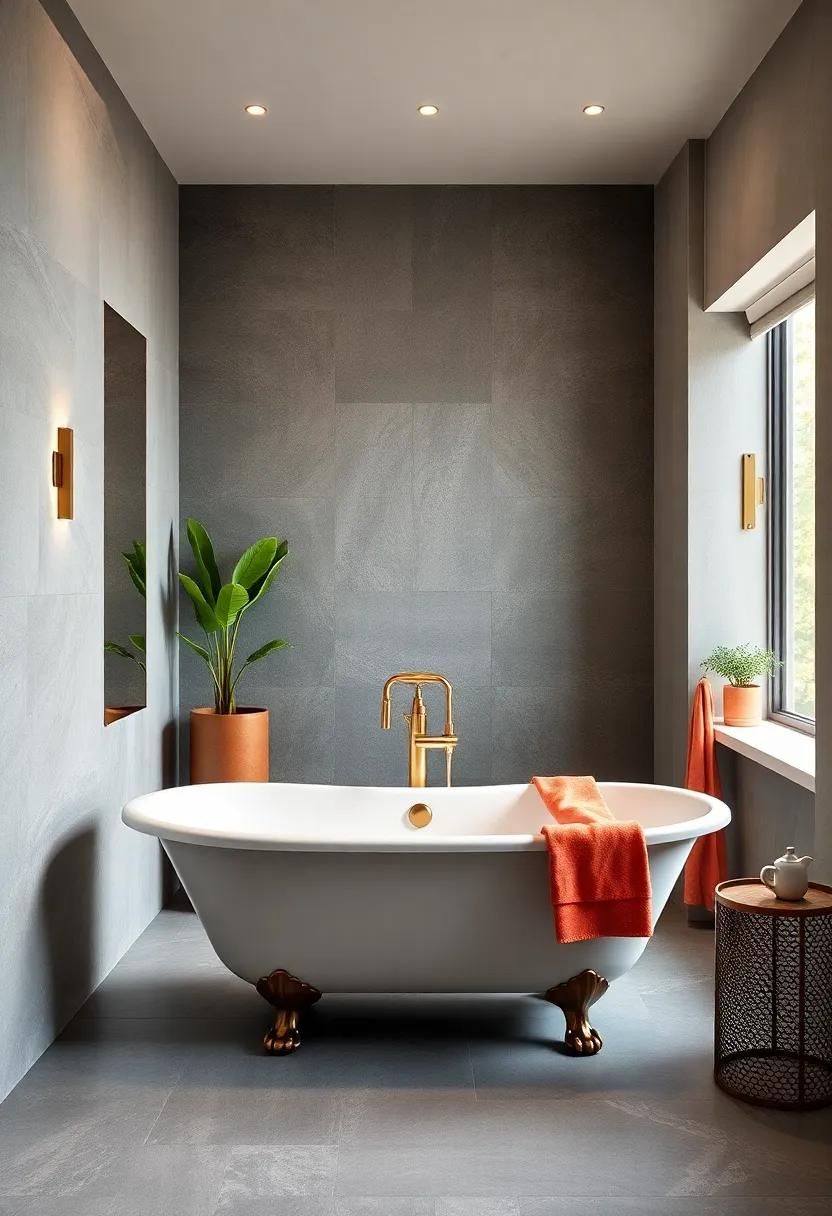 Sophisticated Simplicity: A minimalist approach highlights a classic clawfoot tub, allowing clean lines and soft colors to speak volumes