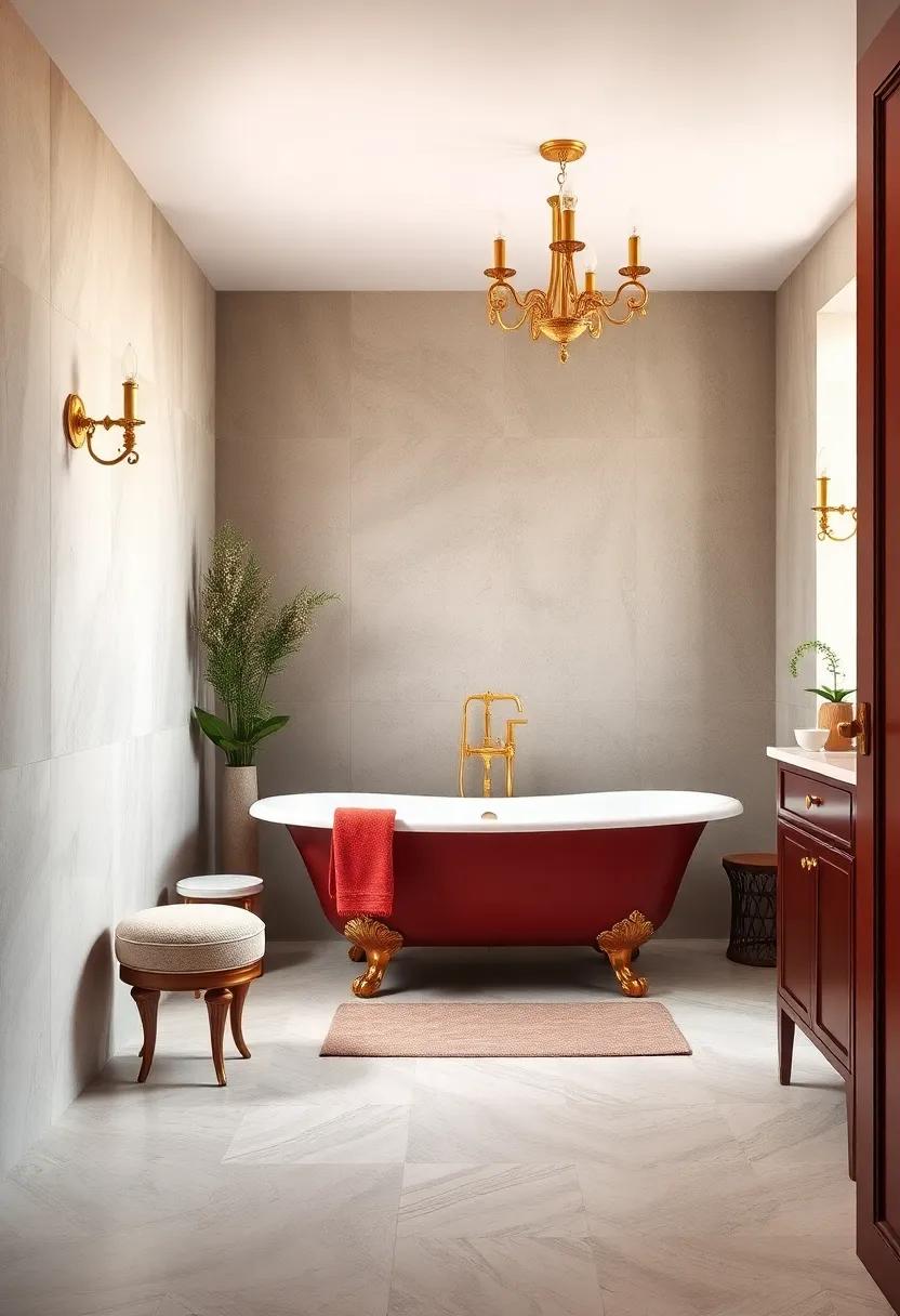 Vintage Glamour: Ornate gold accents and a rich jewel-toned clawfoot tub make this bathroom feel like an exquisite, time-honored escape