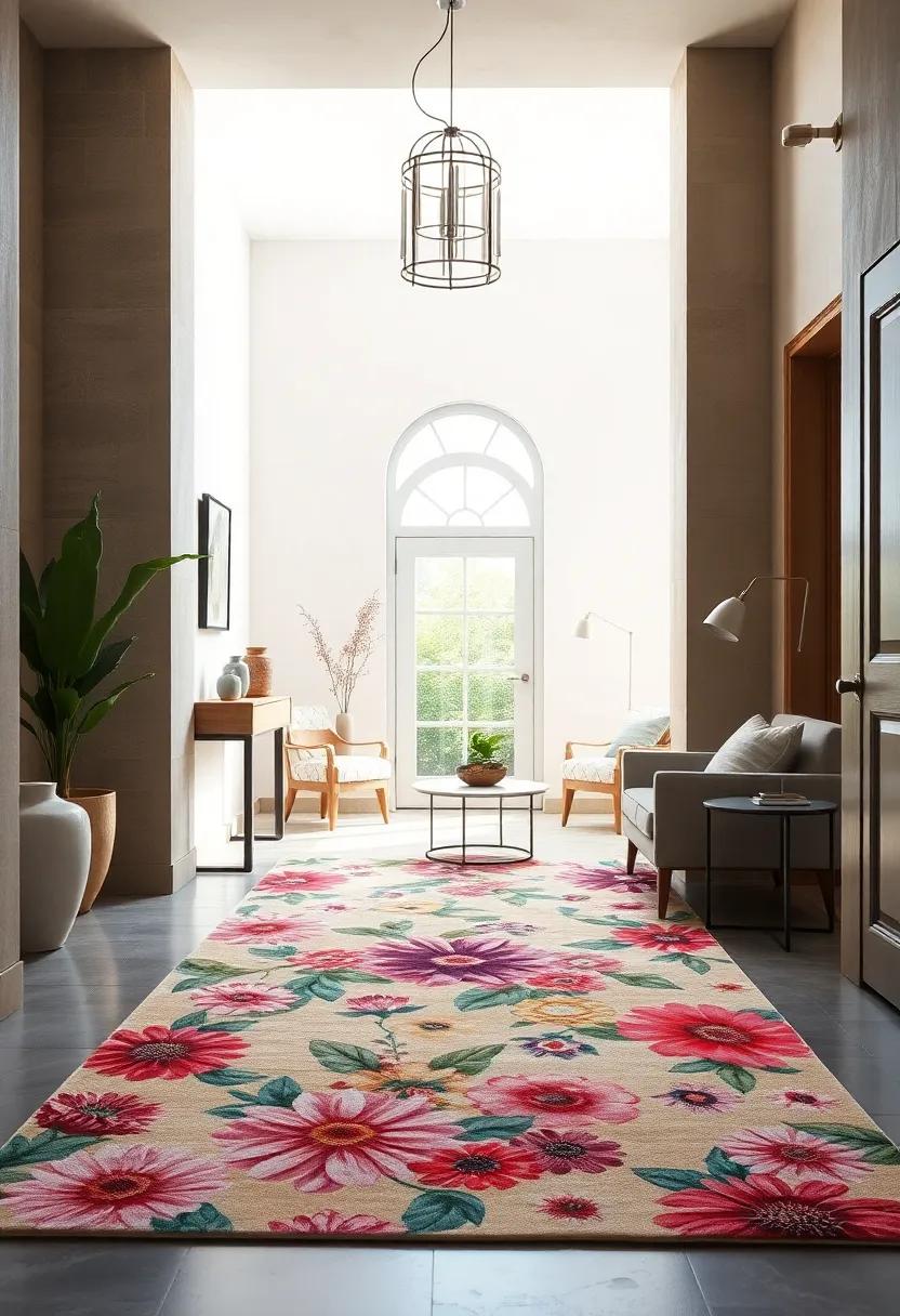 Embrace nostalgia with a ⁣vibrant floral rug ​that leads the way into ‍a sun-drenched entryway, where every petal whispers stories of comfort and ⁤elegance