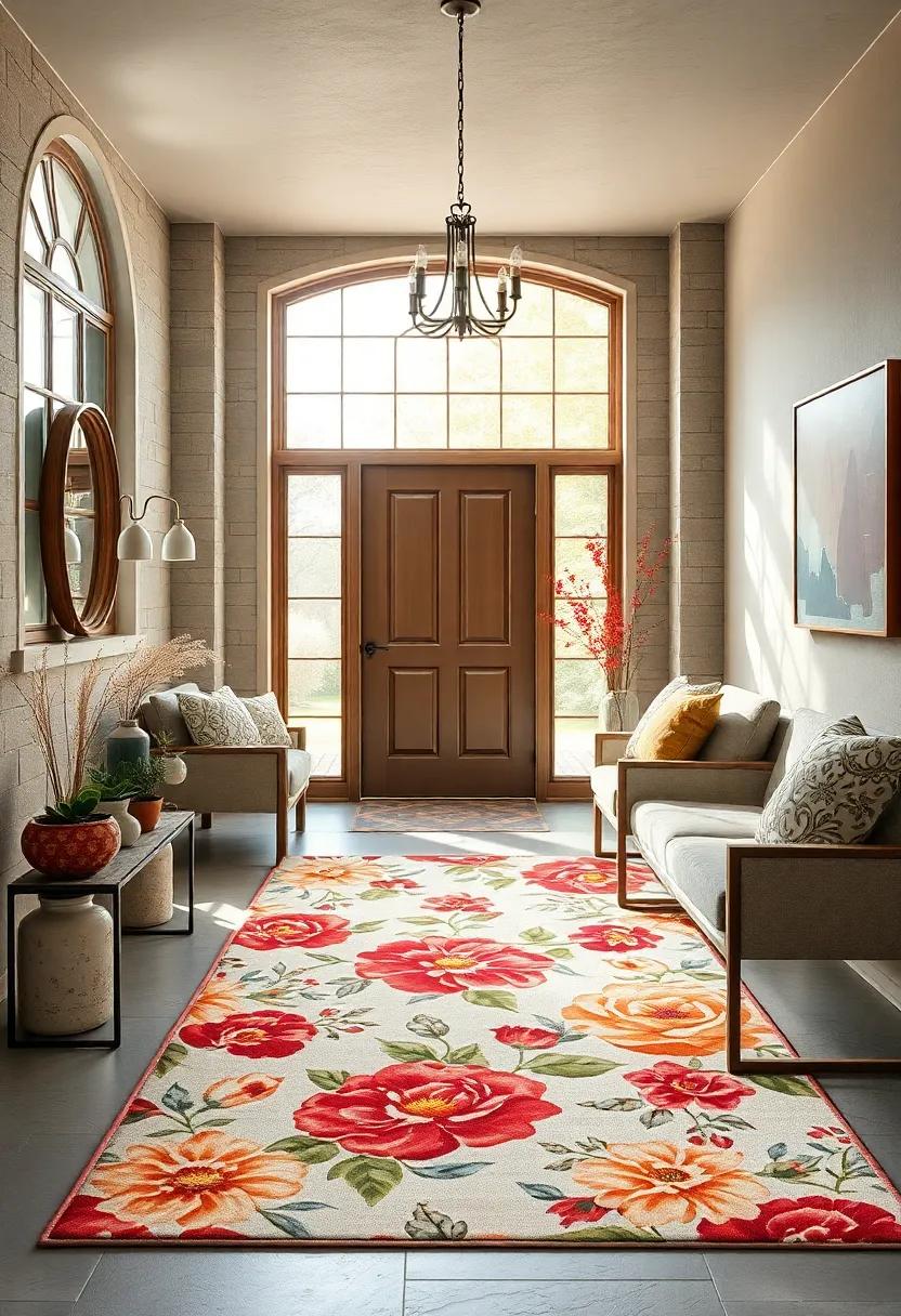 Experiment⁣ with patterns by layering a​ bold floral rug⁤ with decorative throw pillows⁢ and seasonal decor in your entryway, creating a dynamic visual display