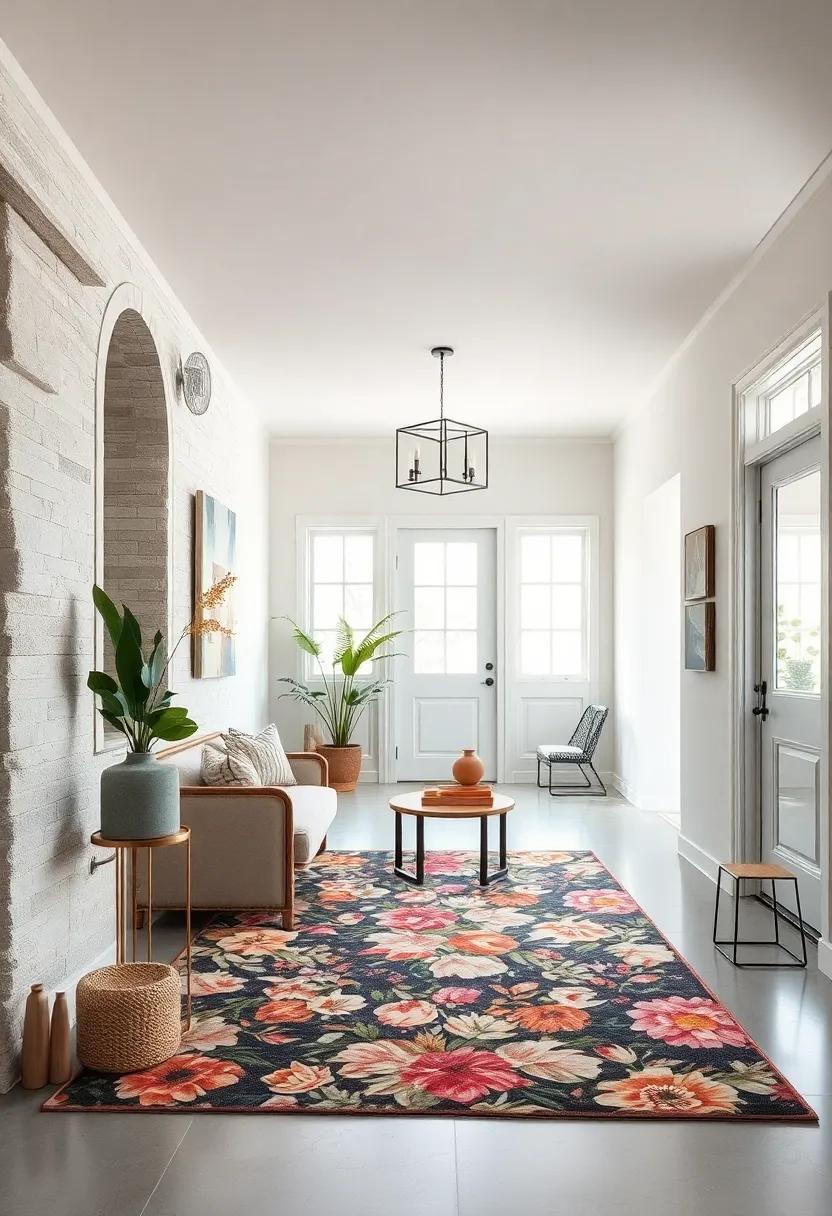 Frame your entryway with a‍ classic floral rug, established as the cornerstone of sophistication amidst updated furnishings and decor