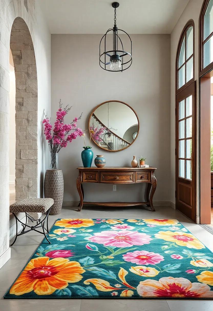 Pair a vibrant, large-scale floral rug‌ with an antique console table to ⁤create a delightful contrast, merging the past and present in one⁤ captivating entryway