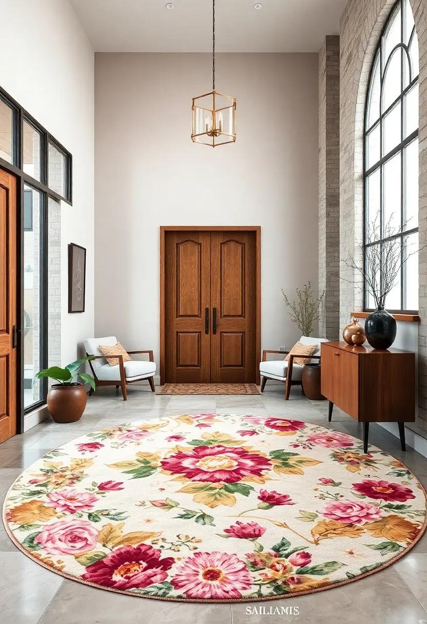 Utilize a round ⁤floral rug in⁤ your entry to soften ‌sharp corners, creating an inviting and harmonious space perfect for welcoming guests