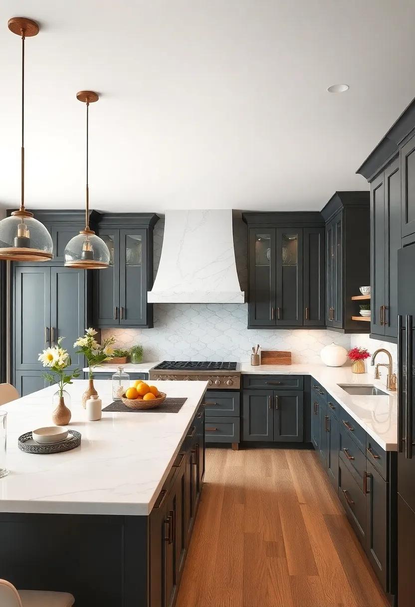 Functional Layout: ‌Maximize space and functionality with a large​ island featuring white quartz, complemented ‌by deep gray cabinets for ⁤practicality and style