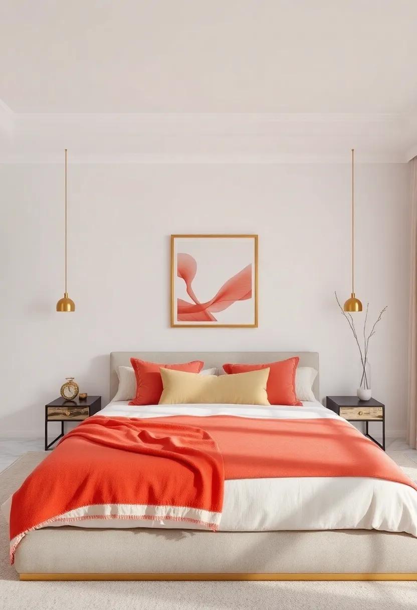 Coral Framed Art: Display your favorite artwork in coral-colored frames,adding a pop of color while complementing the overall theme